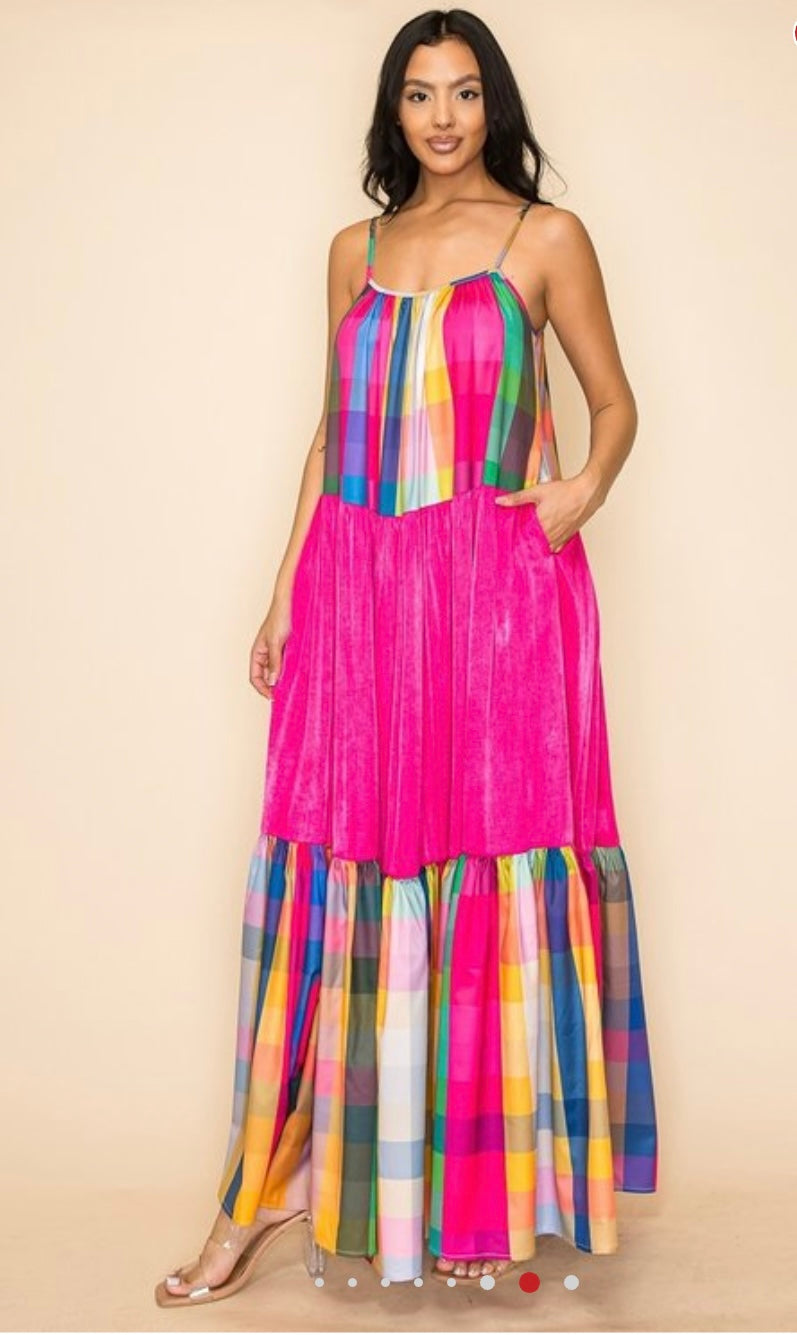 Pink Plaid Maxi Dress