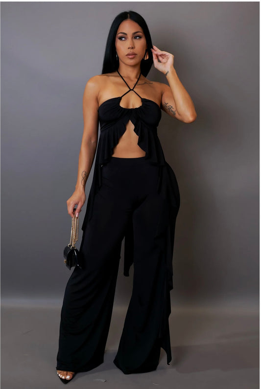 Black Peekaboo Top Pants Set