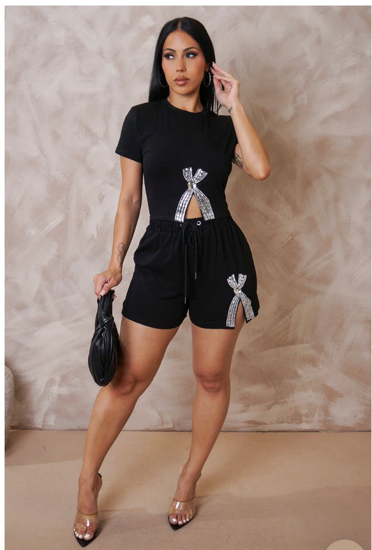 Black Bling Short Set