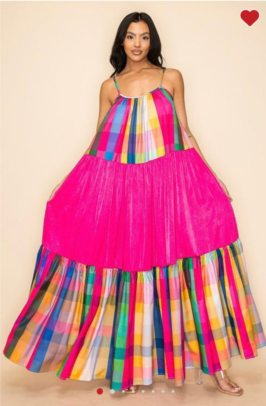 Pink Plaid Maxi Dress