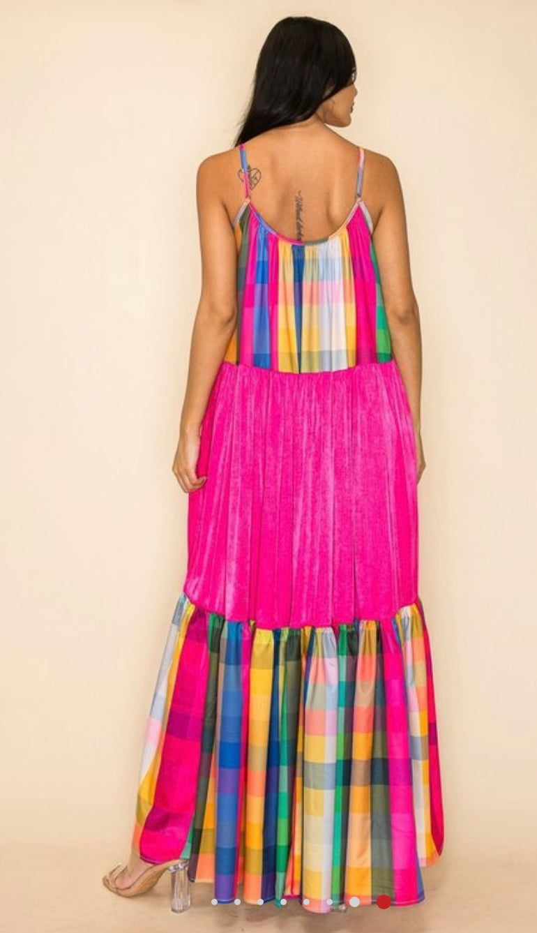 Pink Plaid Maxi Dress