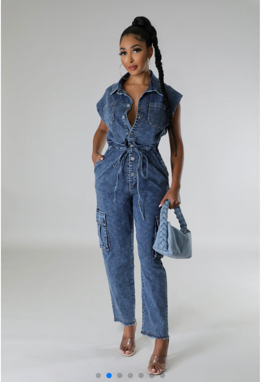 Cargo Denim Jumpsuit