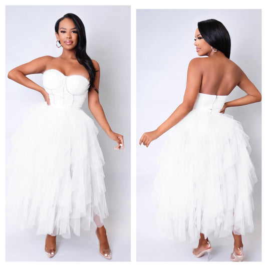 White Corset Tulle Dress