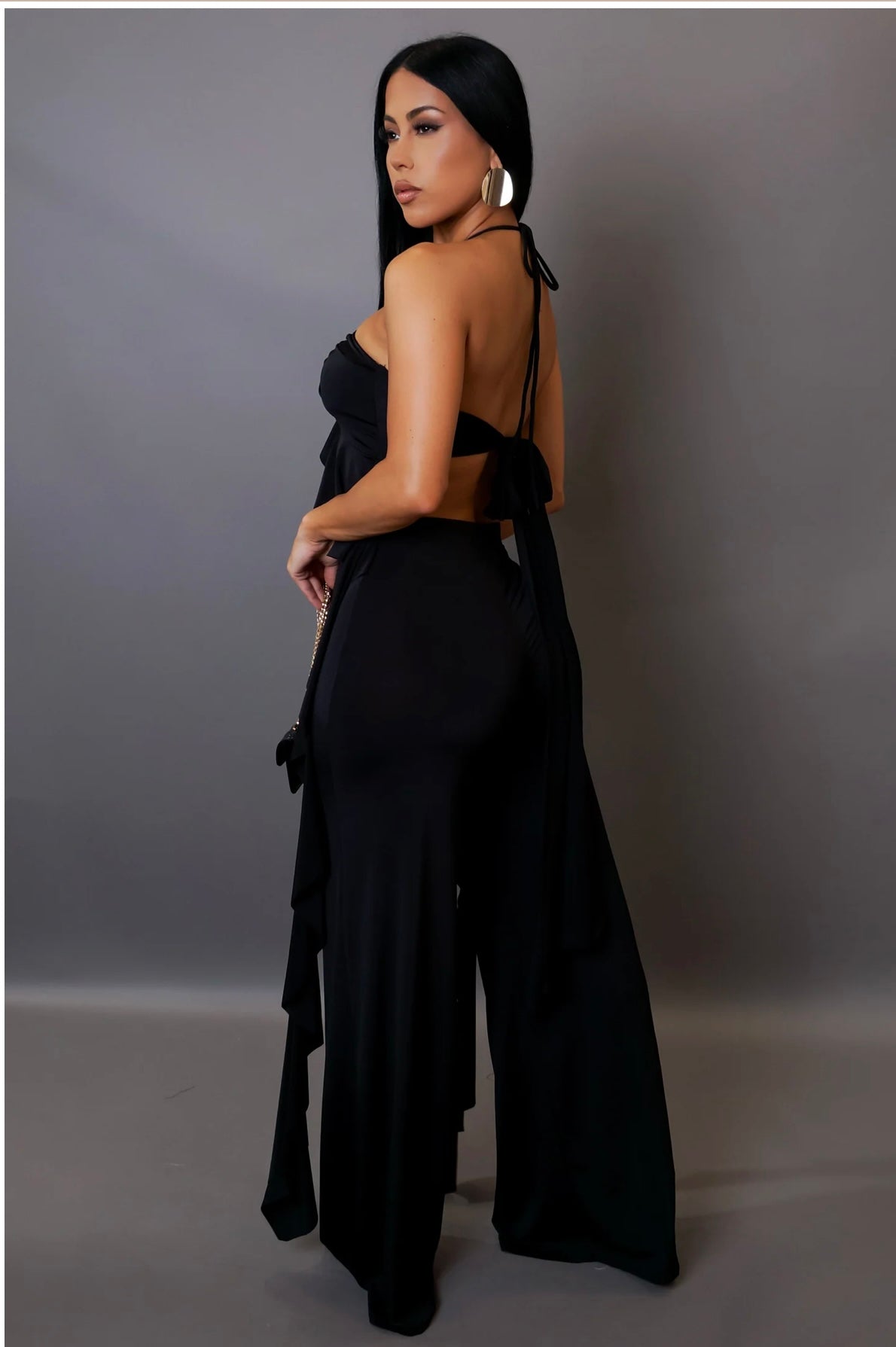 Black Peekaboo Top Pants Set