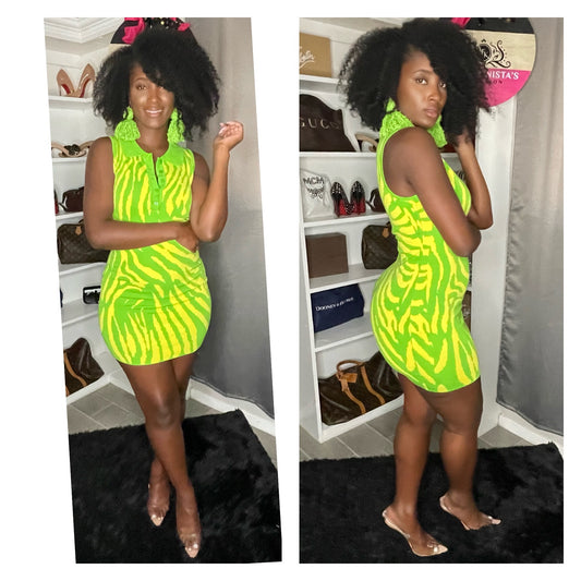 Twisted Mini dress (Green and Yellow)